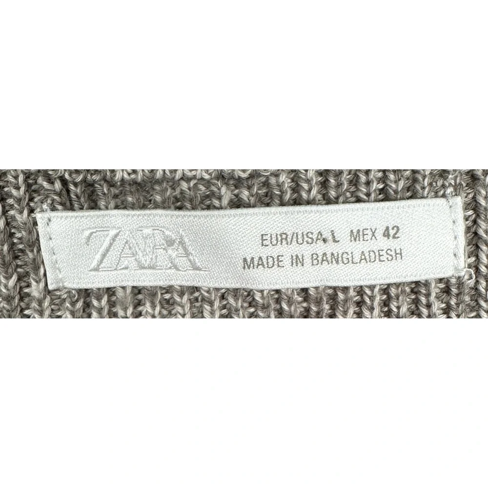 Zara Sweater Mens Large Ribbed Knit Tan White Heathered Crew Neck Pullover EUC